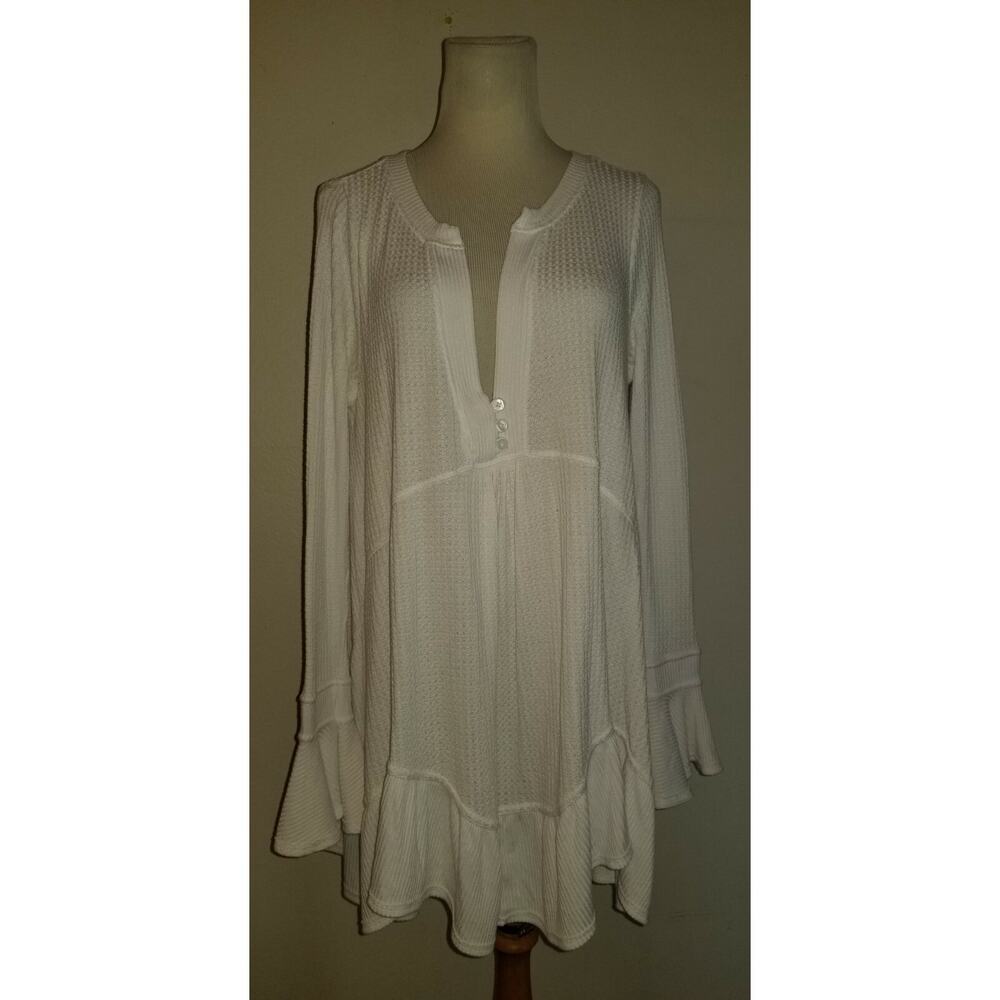 We The Free People sz S knit Oversized Shirt flared sleeves boho ruffle 2134